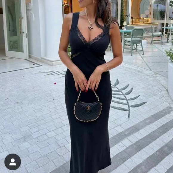 NWT Reformation Provence Lace Silk Midi Dress - Black Noir Classic - Picture 2 of 11